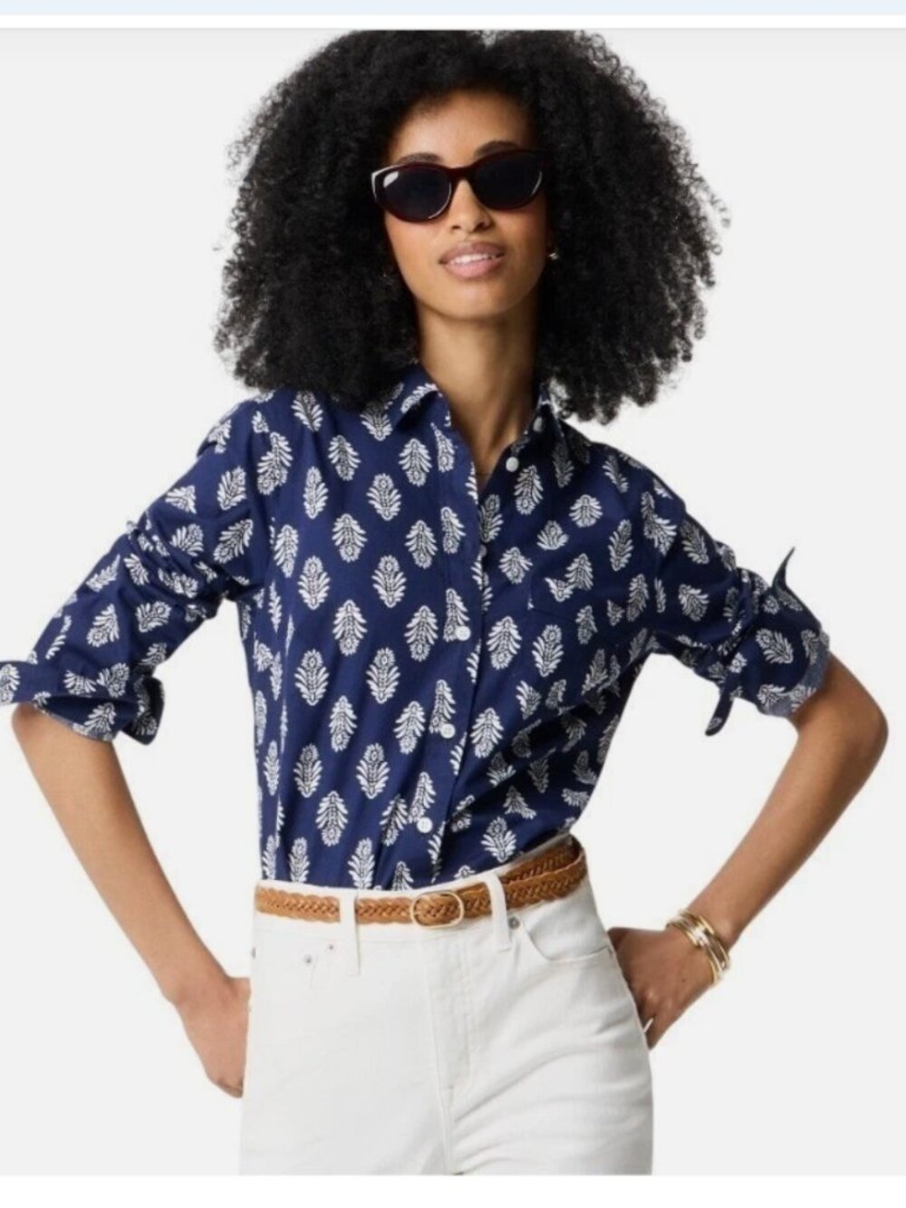J.Crew Factory Cotton Blend Block Print Button Up Shirt NWT
